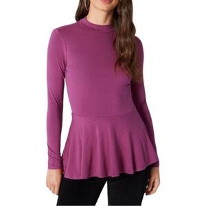 ModCloth In the Knit of Time Peplum Top Mock Neck Long Sleeves Fall Transitional